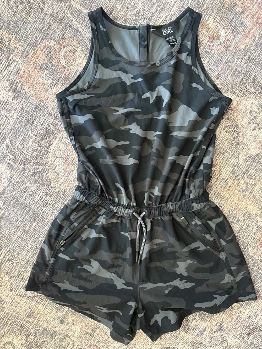 Athleta Girls' Black & Gray Camo Sleeveless Romper
